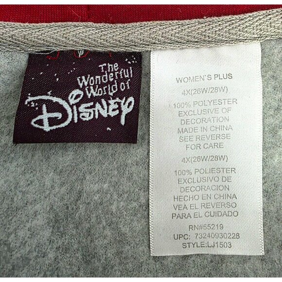 Disney Mickey Mouse Winking Hoodie Sweatshirt Gray Fleece Sweater Womens Plus 4X - Picture 4 of 13